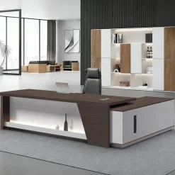 Moderner L-förmiger Schreibtisch mit Stauraum, großer Arbeitstisch für Büro und