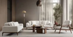 Modernes Sofa Set Creme Bouclé Elegant Lounge Design Wohnstil Neu