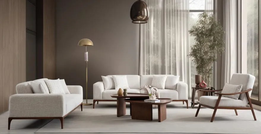 Modernes Sofa Set Creme Bouclé Elegant Lounge Design Wohnstil Neu