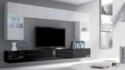 Moderne Wohnwand Calabrini-1 Wohnzimmer-Set Hängewohnwand Hochglanz 10-Farben