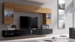 Moderne Wohnwand Calabrini-1 Wohnzimmer-Set Hängewohnwand Hochglanz 10-Farben