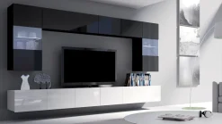 Moderne Wohnwand Calabrini-1 Wohnzimmer-Set Hängewohnwand Hochglanz 10-Farben