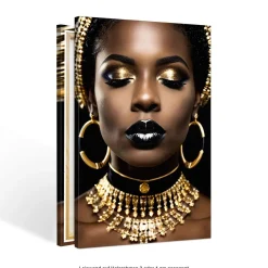 Modern Wandbild deko Frau Schwarz Gold Poster , Acrylglas + Aluminium , Leinwand