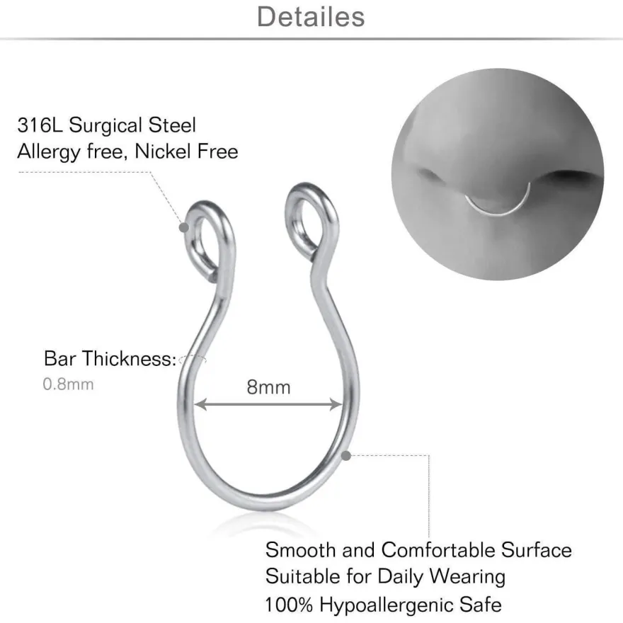 MODRSA 8 Stück Fake Nasenpiercing 20G Nasenring Nippel Ring Piercing Hoop Set