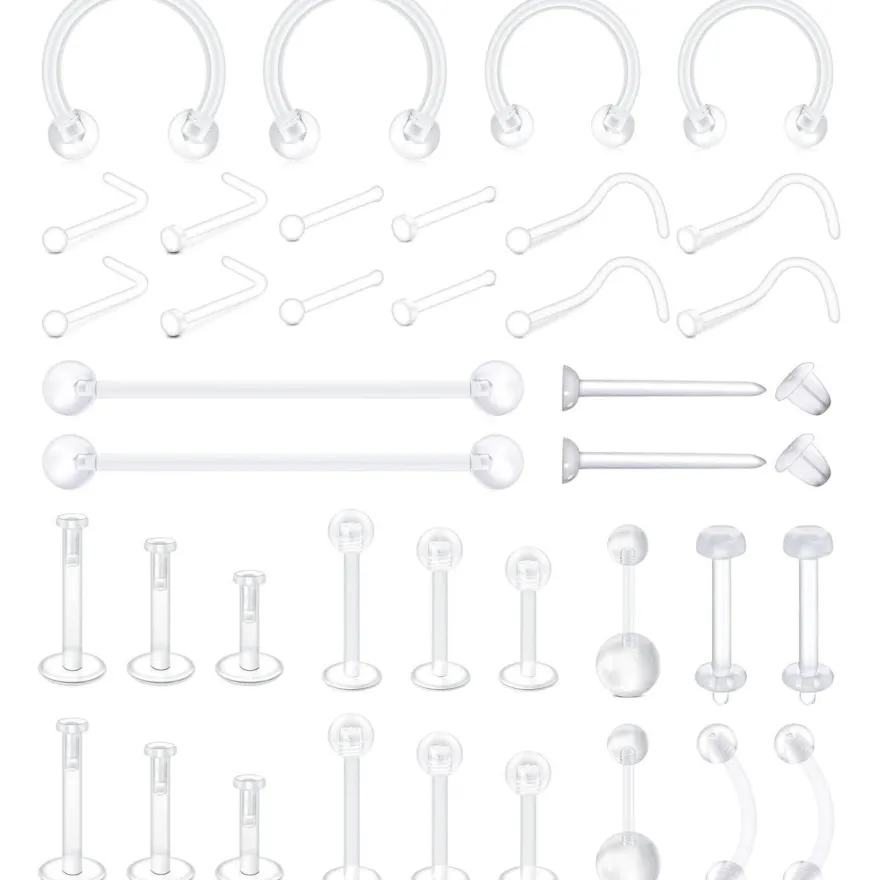 MODRSA 38tlg Klar Körperpiercing Set - Bauchnabel, Lippe, Nase, Augenbraue