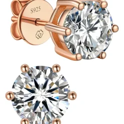 MomentWish Moissanite Ohrringe Rosegold 585 vergoldet, 2 Karat (1ct*2) 6.5mm