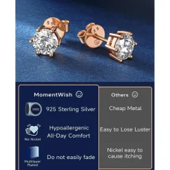 MomentWish Moissanite Ohrringe Rosegold 585 vergoldet, 2 Karat (1ct*2) 6.5mm