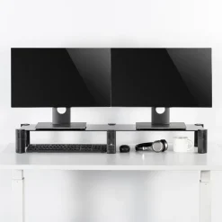 Monitorständer Ergonomischer Glas Ständer für Schreibtisch 2 Monitore Schwarz