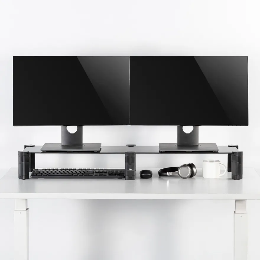 Monitorständer Ergonomischer Glas Ständer für Schreibtisch 2 Monitore Schwarz