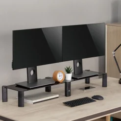 Monitorständer Ergonomischer Glas Ständer für Schreibtisch 2 Monitore Schwarz