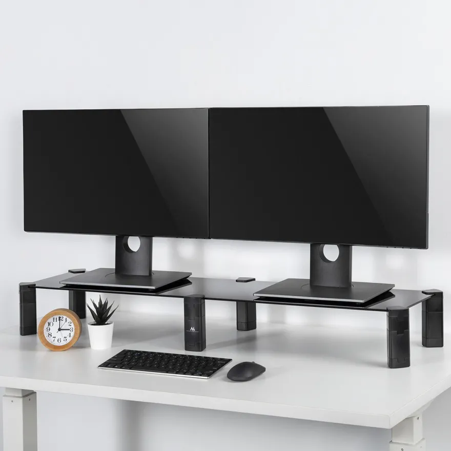 Monitorständer Ergonomischer Glas Ständer für Schreibtisch 2 Monitore Schwarz