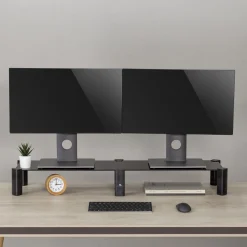 Monitorständer Ergonomischer Glas Ständer für Schreibtisch 2 Monitore Schwarz