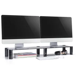 Monitorständer Ergonomischer Glas Ständer für Schreibtisch 2 Monitore Schwarz