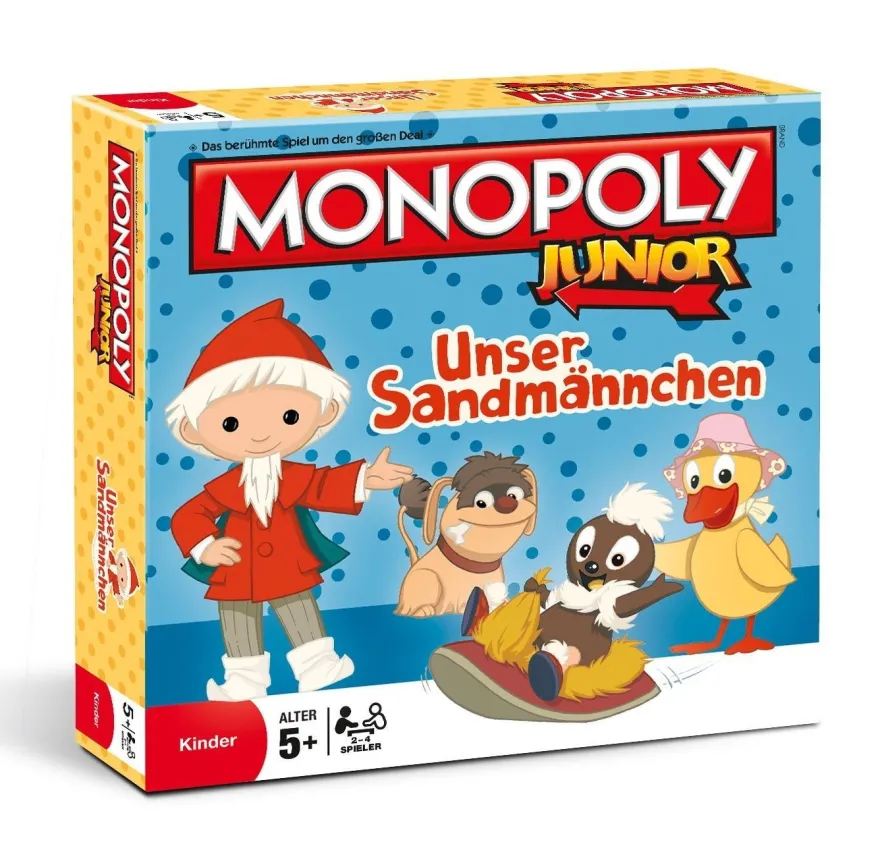Monopoly Junior Unser Sandmännchen + 4 extra Spielfiguren Pittiplatsch Moppi NEU