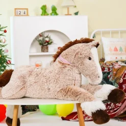 MorisMos 120cm Riesiges Kuschelpferd XXL, Hellbraun, Plüschtier für Kinder und