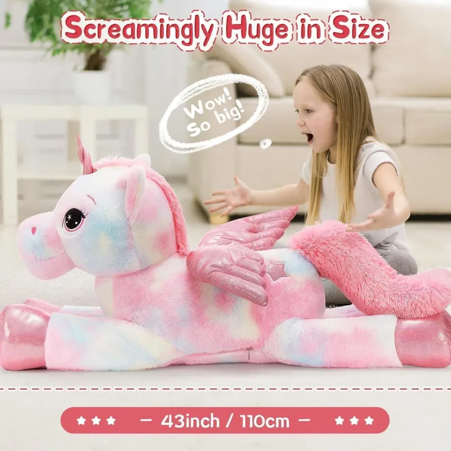 MorisMos Einhorn Kuscheltier XXL 110cm mit Flügel, riesiges Plüschtier als