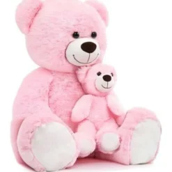MorisMos Riesen Teddybär 100cm mit Babybär, XXL Kuscheltier für Mädchen, Rosa
