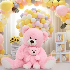 MorisMos Riesen Teddybär 100cm mit Babybär, XXL Kuscheltier für Mädchen, Rosa