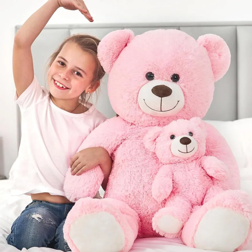 MorisMos Riesen Teddybär 100cm mit Babybär, XXL Kuscheltier für Mädchen, Rosa