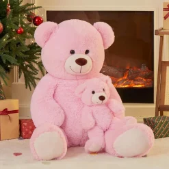 MorisMos Riesen Teddybär 100cm mit Babybär, XXL Kuscheltier für Mädchen, Rosa