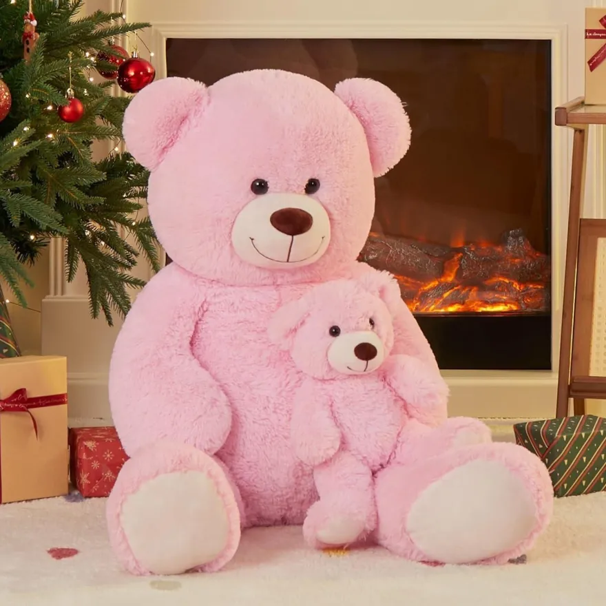 MorisMos Riesen Teddybär 100cm mit Babybär, XXL Kuscheltier für Mädchen, Rosa