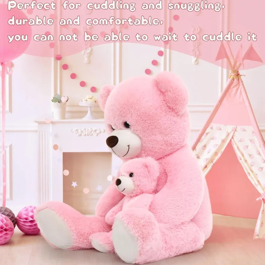 MorisMos Riesen Teddybär 100cm mit Babybär, XXL Kuscheltier für Mädchen, Rosa