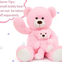 MorisMos Riesen Teddybär 100cm mit Babybär, XXL Kuscheltier für Mädchen, Rosa