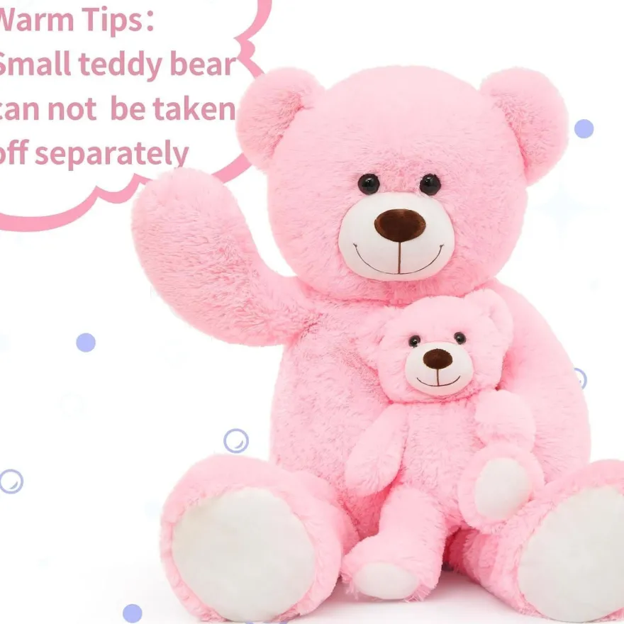 MorisMos Riesen Teddybär 100cm mit Babybär, XXL Kuscheltier für Mädchen, Rosa