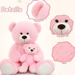 MorisMos Riesen Teddybär 100cm mit Babybär, XXL Kuscheltier für Mädchen, Rosa