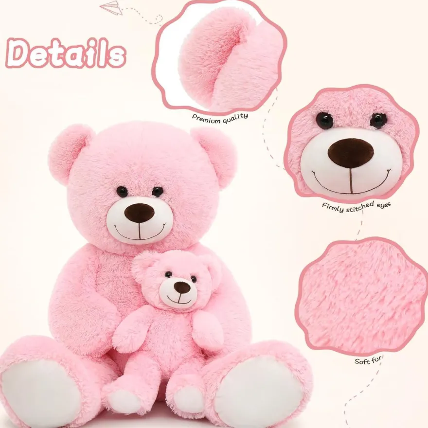 MorisMos Riesen Teddybär 100cm mit Babybär, XXL Kuscheltier für Mädchen, Rosa