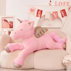 MorisMos XXL Einhorn Kuscheltier 110cm, flauschiges Plüschtier mit Flügeln