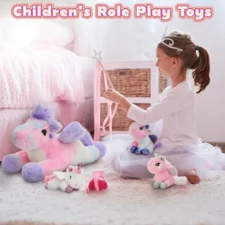 MorisMos XXL Einhorn Kuscheltier 50cm mit 3 Babys im Bauch, leuchtet im