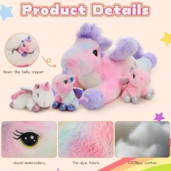 MorisMos XXL Einhorn Kuscheltier 50cm mit 3 Babys im Bauch, leuchtet im