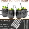 Moscow Mule Becher Set 4er Gunmetal Schwarz 550ml Trinkhalme Messbecher