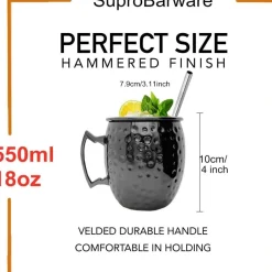 Moscow Mule Becher Set 4er Gunmetal Schwarz 550ml Trinkhalme Messbecher