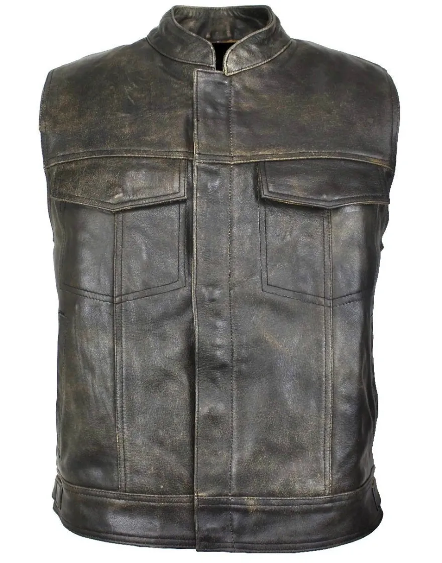 Motorrad & Biker Rind LEDER Weste Custom Cracker Kutte Club Cuir