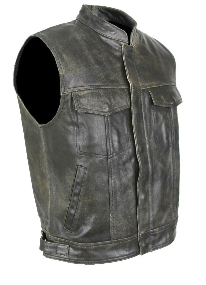 Motorrad & Biker Rind LEDER Weste Custom Cracker Kutte Club Cuir