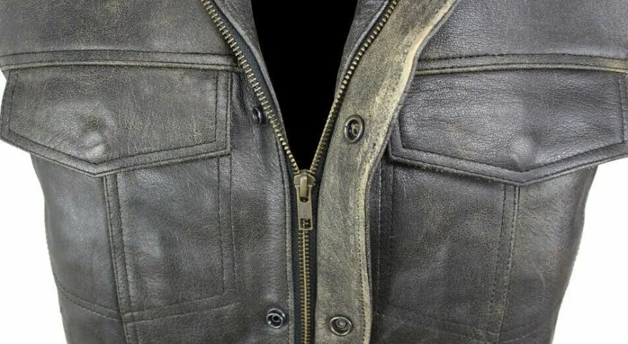 Motorrad & Biker Rind LEDER Weste Custom Cracker Kutte Club Cuir