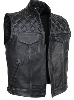 Motorrad & Biker Weste Rind LEDER Weste Custom Kutte Club Schwarz