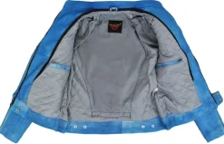 Motorrad Freizeit Damen Leder Jacke Biker Custom Lamm Leder Jacke Blau Protektoren