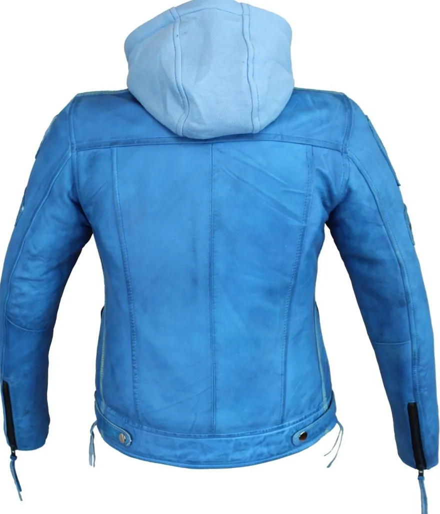 Motorrad Freizeit Damen Leder Jacke Biker Custom Lamm Leder Jacke Blau Protektoren
