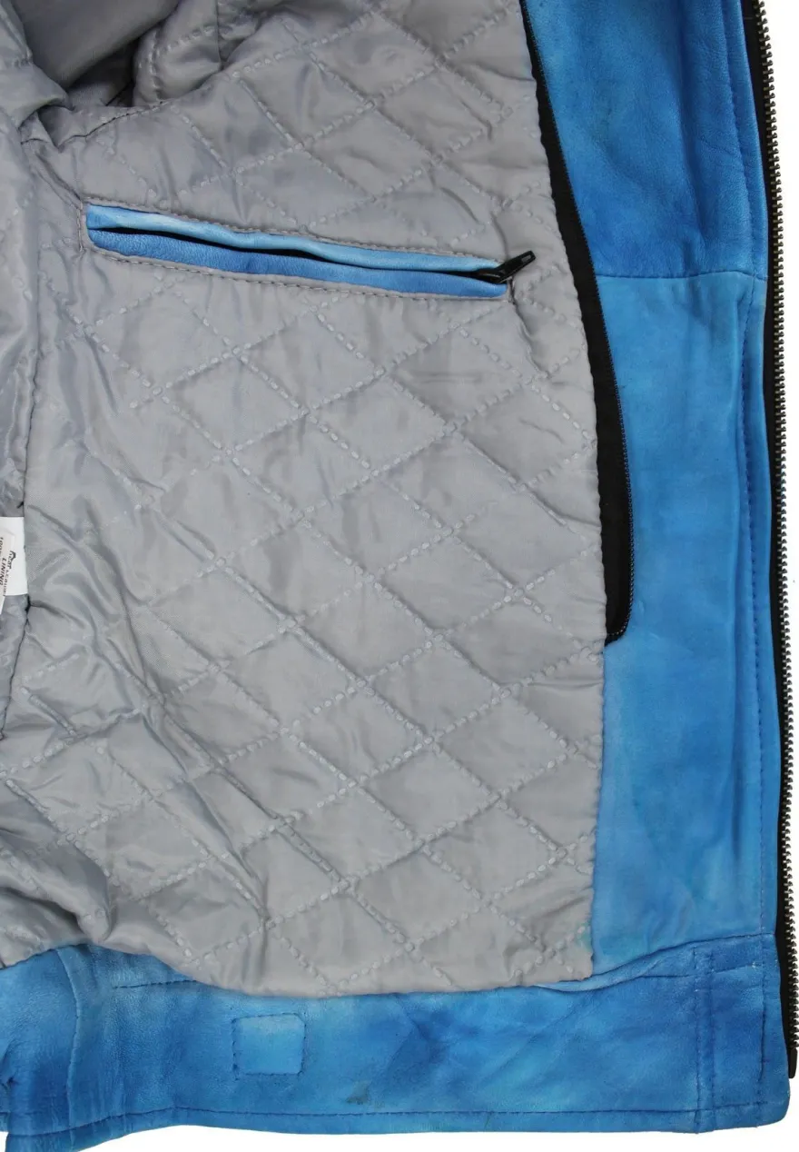 Motorrad Freizeit Damen Leder Jacke Biker Custom Lamm Leder Jacke Blau Protektoren