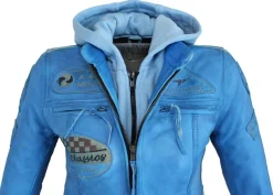 Motorrad Freizeit Damen Leder Jacke Biker Custom Lamm Leder Jacke Blau Protektoren