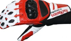 Motorradhandschuhe Rindsleder Rot/ Weiß/ Schwarz