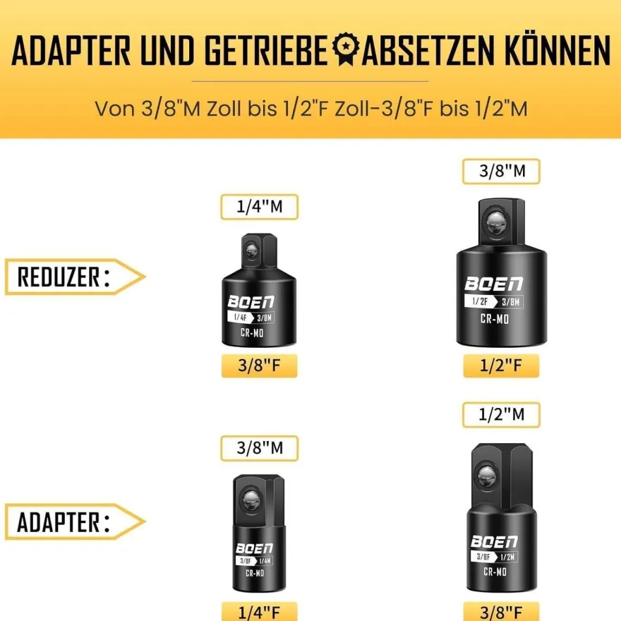 Mr. wintek Stecknuss Adapter Set, 4-teilig, Chrom Molybdän Stahl, für Ratschen