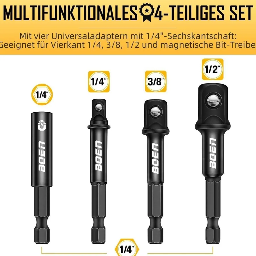 Mr. wintek 4-teiliges Schlagschrauberadapter & Magnetischer Bithalter Set