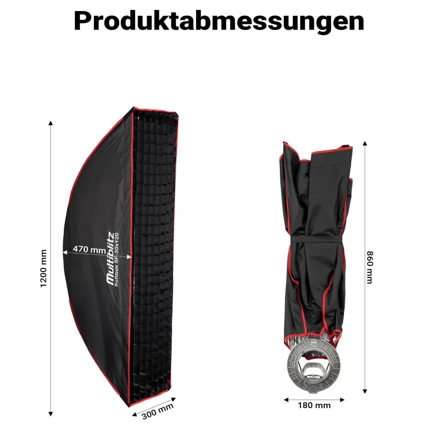 Multiblitz Softbox SF-30x120 Bowens Diffusor Grid Foto Soft Box Studiolicht