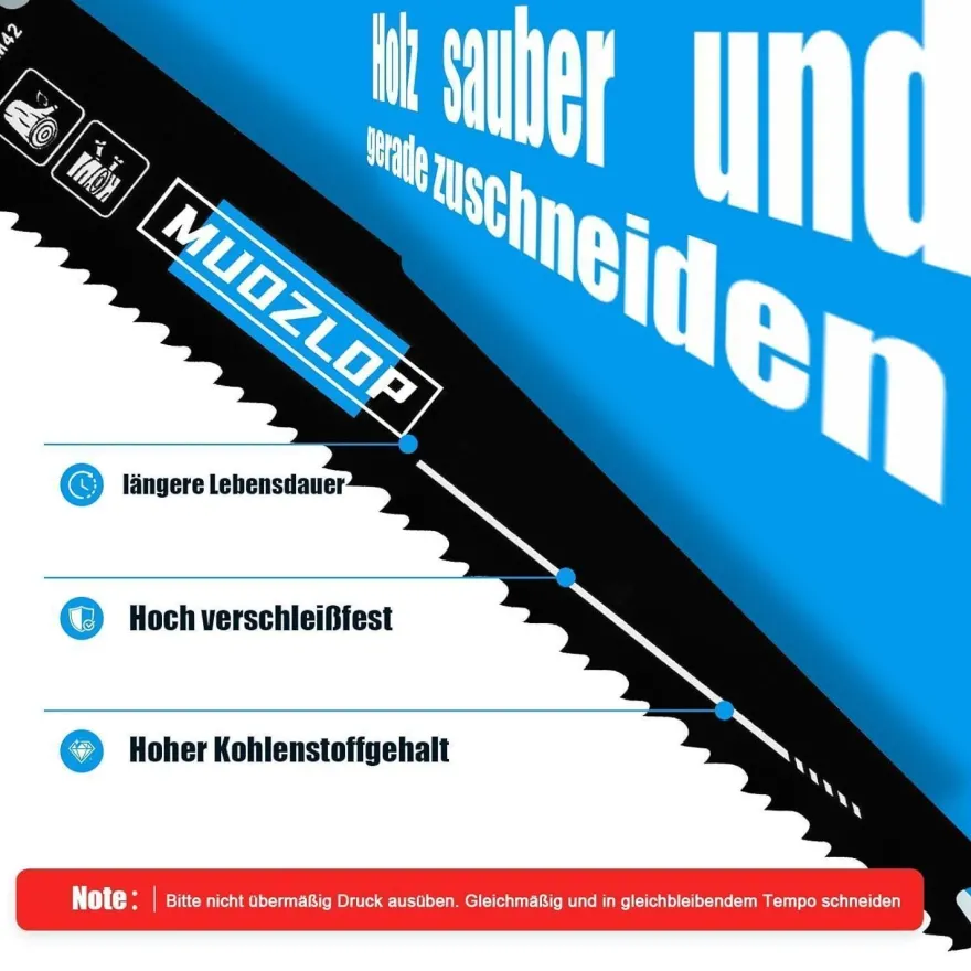 Muozlop 5er Set Säbelsägeblätter 300mm, 6/12 TPI für Holz und Nägel, universell