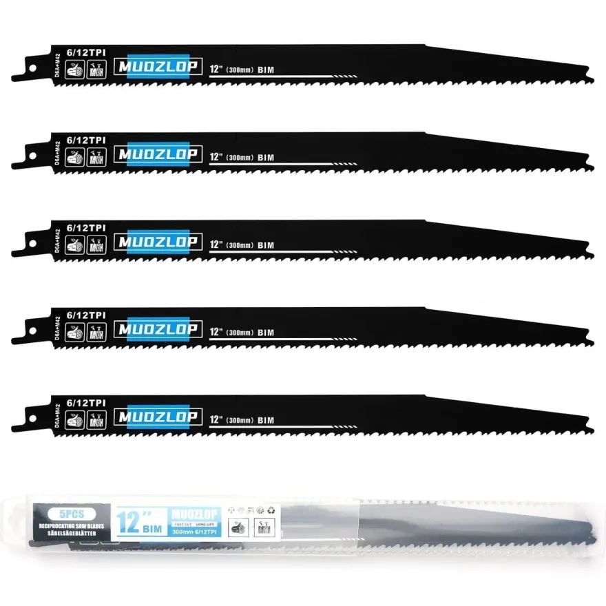 Muozlop 5er Set Säbelsägeblätter 300mm, 6/12 TPI für Holz und Nägel, universell