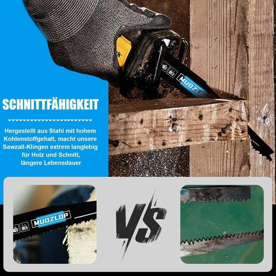 Muozlop 5er Set Säbelsägeblätter 300mm, 6/12 TPI für Holz und Nägel, universell